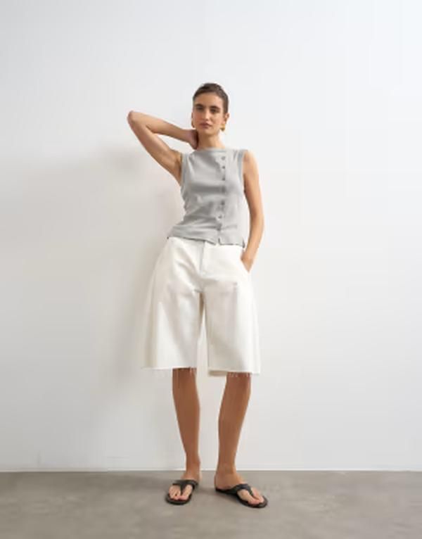 トップショップ レディース トップス タンクトップ Topshop button up tank top in heather Gray Heather グレー
