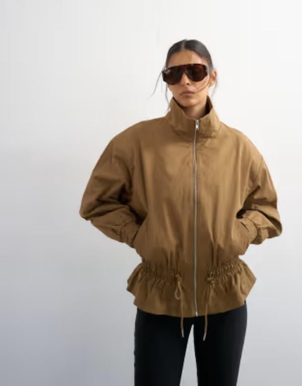 トップショップ レディース アウター ジャケット・ブルゾン コットン Topshop cotton toggle waist zip up jacket khaki カーキ