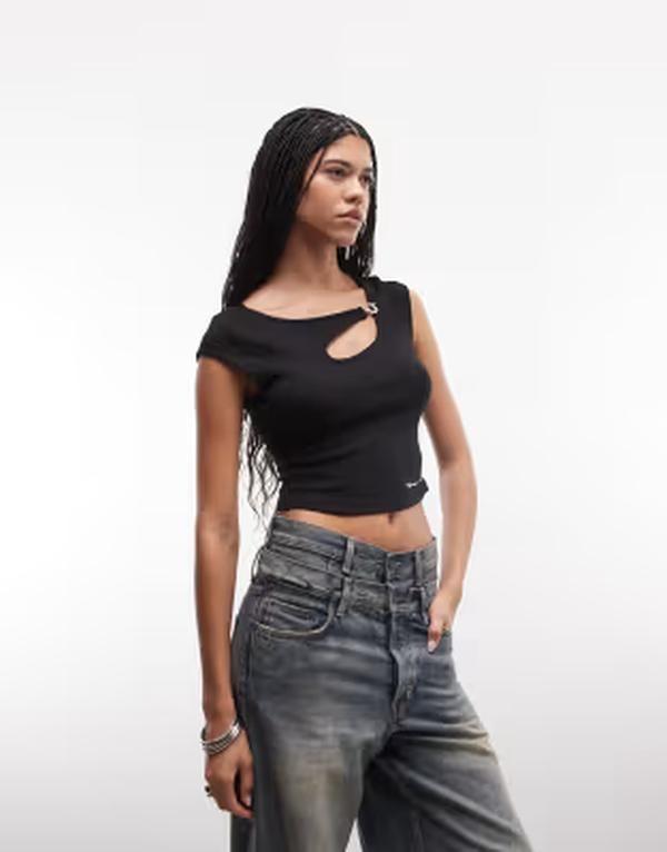 トゥルーレリジョン レディース トップス シャツ カットアウト True Religion crystal detail cut outop in jet Black ブラック