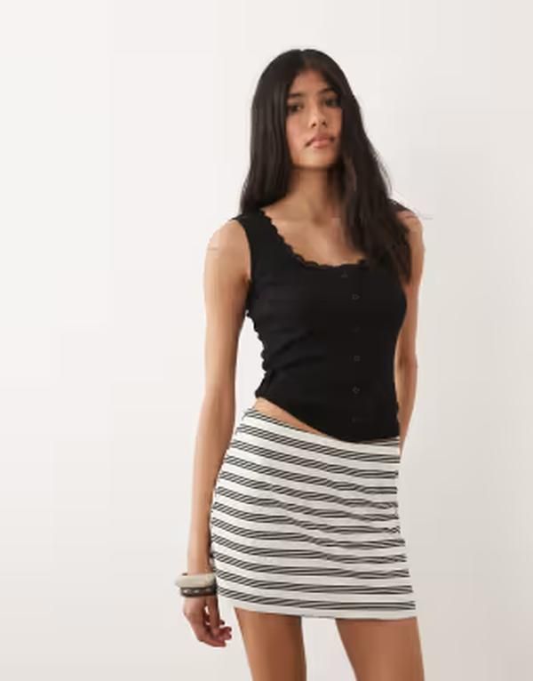 エイソス レディース ボトムスカート ミニ ASOS DESIGN twist detail mini skort in mono stripe ストライプ