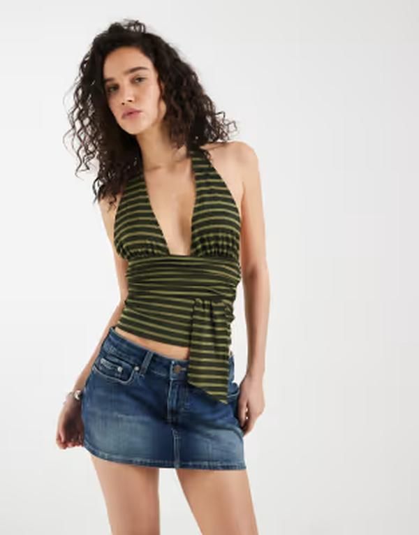 モーテル レディース トップス シャツ ホルター Motel Prilla striped halter neck top part of a set Khaki カーキ 13,860円