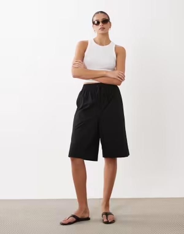 エイソス レディース ボトムス ハーフパンツ・ショーツ ショートパンツ ASOS DESIGN longline shorts Black ブラック