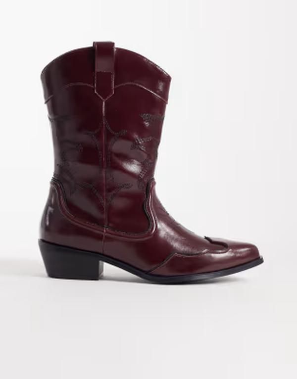グラマラス レディース シューズ ブーツ・レインブーツ アンクル Glamorous low ankle cowboy boots Burgundy pu バーガンディ