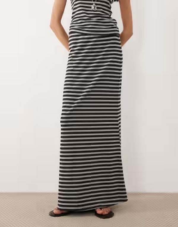 エイソス レディース ボトムスカート マキシ ASOS DESIGN column maxi skirt and black stripes part of a set Gray Stripe グレー