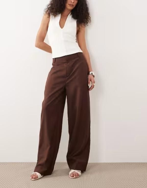 マンゴ レディース ボトムス カジュアルパンツ リネン Mango linen mix tailored pants in light BROWN ブラウン