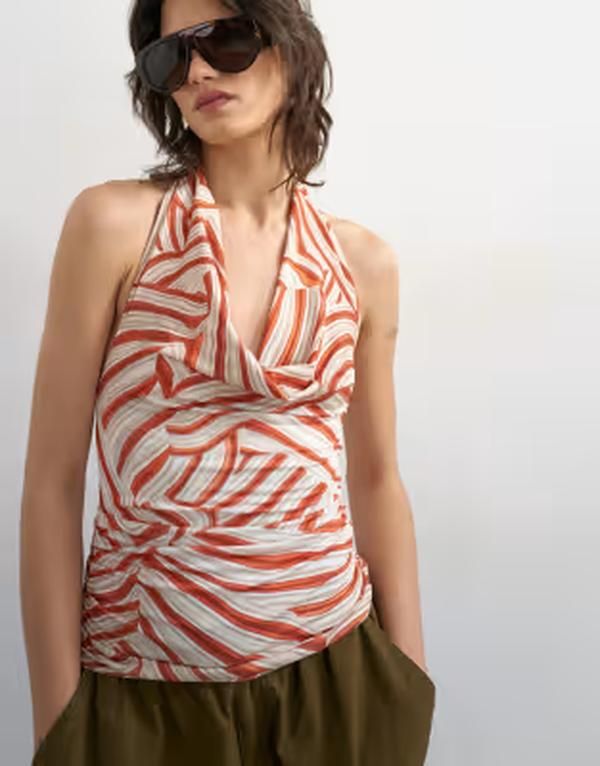 トップショップ レディース トップス タンクトップリント ホルター Topshoprinted cowl neck halter top in multi マルチカラー