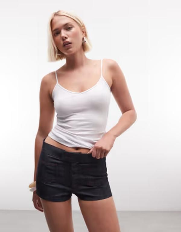 コルージョン レディース ボトムス ハーフパンツ・ショーツ ショートパンツ COLLUSION chambray micro shorts in rinse wash Rinse wash