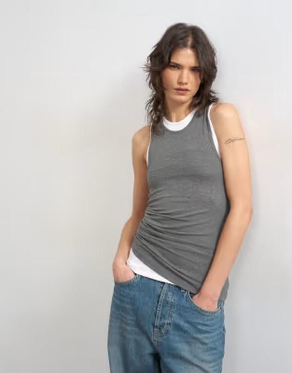 トップショップ レディース トップス タンクトップ Topshop double layer tank top heather CHARCOAL チャコール