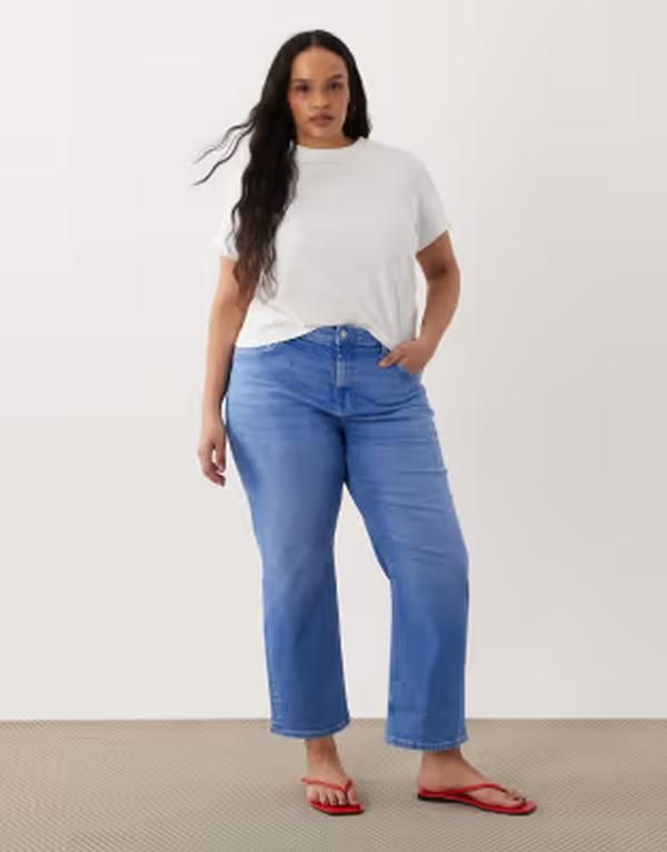 エイソス レディース ボトムス デニムパンツ ストレート アンクル ジーンズ ASOS Curve ASOS DESIGN Curve ankle grazer comfort stretch straight leg jeans in bright blue