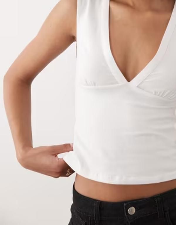 モーテル レディース トップス シャツ Motel Emberly plunge top WHITE ホワイト