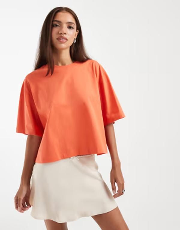 エイソス レディース トップス Tシャツ クロップド ASOS DESIGN boxy cropped tshirt in coral Hot Coral コーラル