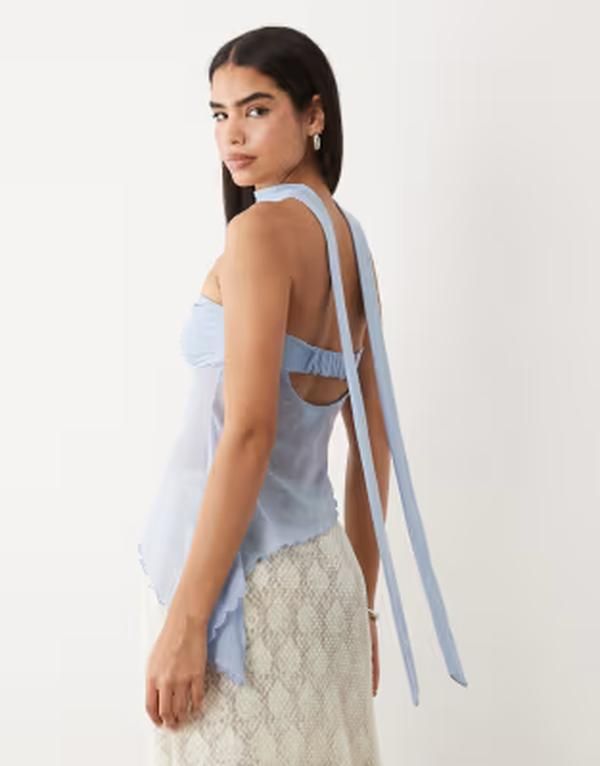 エイソス レディース トップス シャツ ASOS DESIGN cami top with scarf detail Blue ブルー
