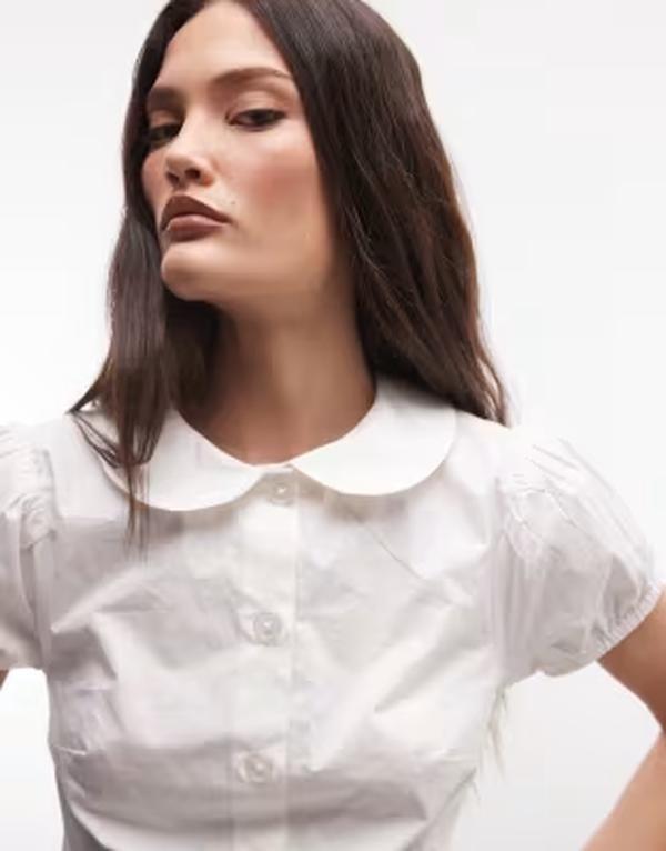 コルージョン レディース トップス シャツ COLLUSION babydoll fitted short sleeve shirt WHITE ホワイト