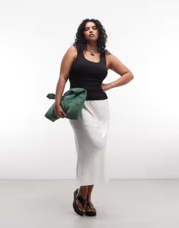 エイソス レディース ボトムスカート ミディ サテン ASOS Curve ASOS DESIGN Curve satin bias cut midi skirt in winter White ホワイト