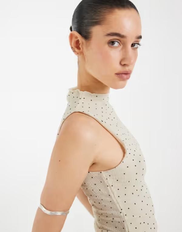 モーテル レディース トップス シャツ ドット メッシュ Motel Marista polka mesh plisse top in cream クリーム