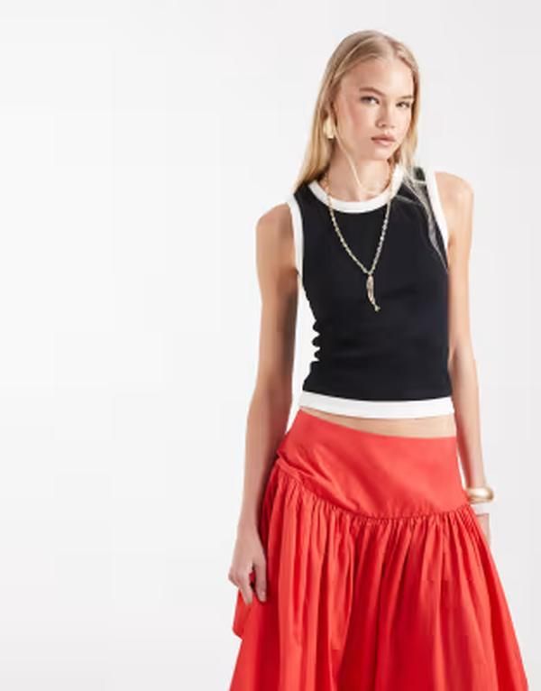 エイソス レディース トップス ベスト リブ ASOS DESIGN faux double layeribbed tank top Black mix ブラック
