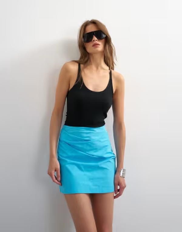 トップショップ レディース ボトムスカート ドレープ ミニ Topshop draped tuckside mini skirt in teal ティール