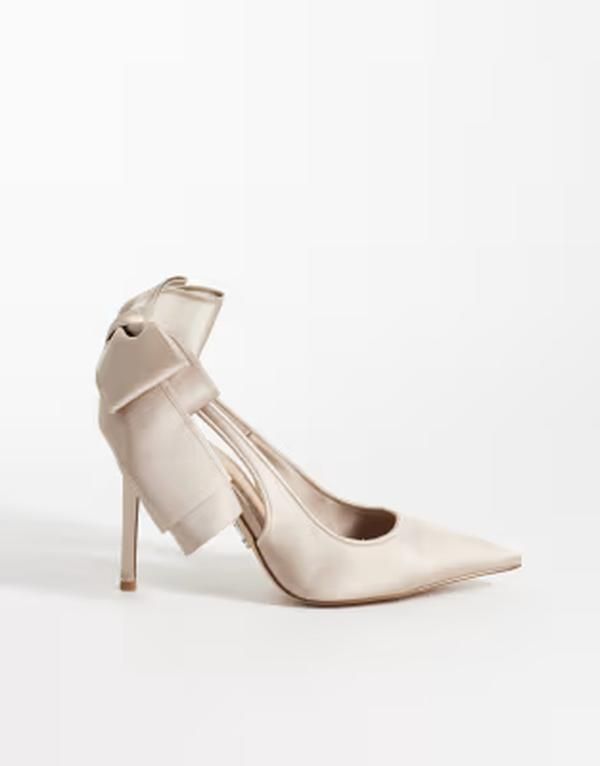 スティーブ マデン レディース シューズ ヒール サテン Steve Madden sling back heels with bow detail in satin taupe トープ