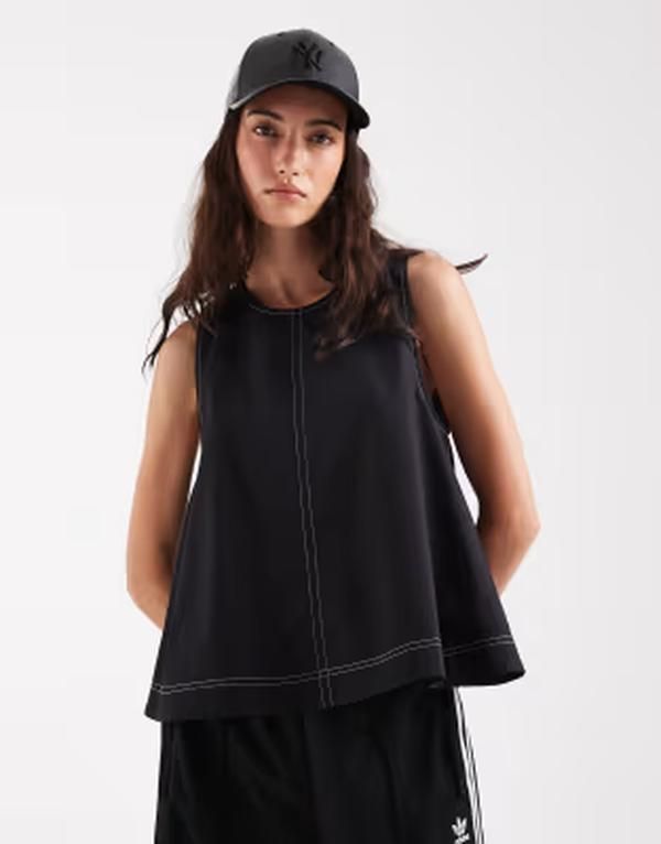 エイソス レディース トップス シャツ ノースリーブ コントラスト ASOS DESIGN contrastitch sleeveless volume top Black ブラック