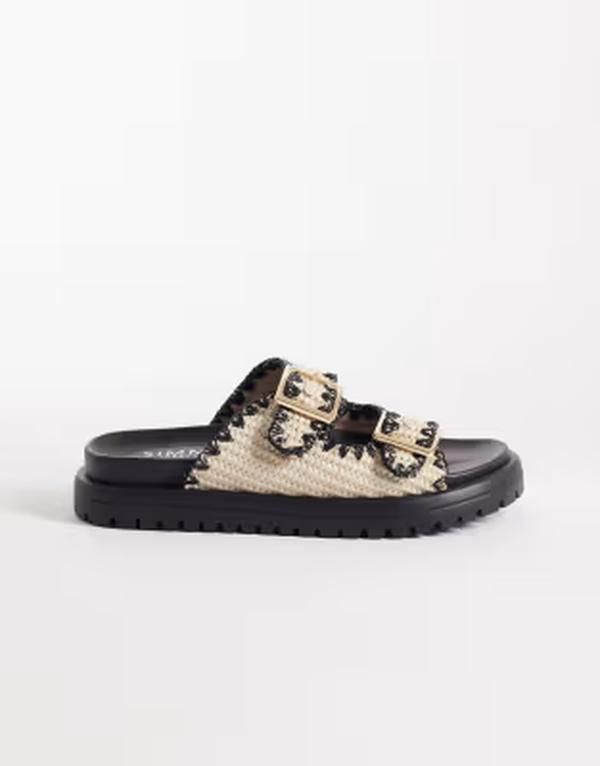 シミ レディース シューズ サンダル SIMMI Shoesimmi London Faron crochet double buckle sandals in cream and Black ブラック