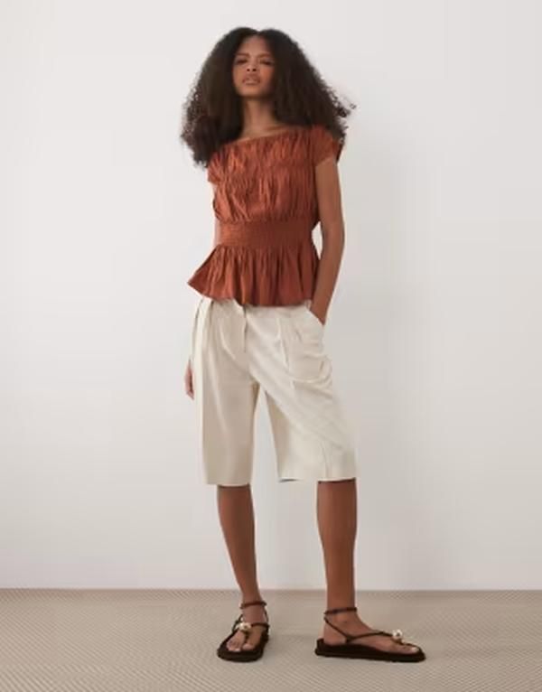スリードベア レディース トップス シャツ キャップ Threadbare shirred cap sleeve top in rust ラスト