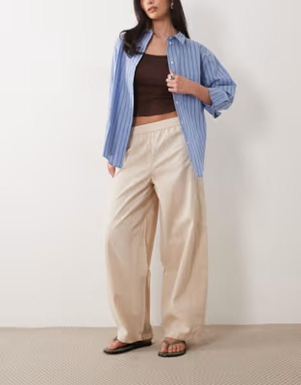 エイソス レディース ボトムス カジュアルパンツ ASOS DESIGN pull on barrel pantstone ストーン