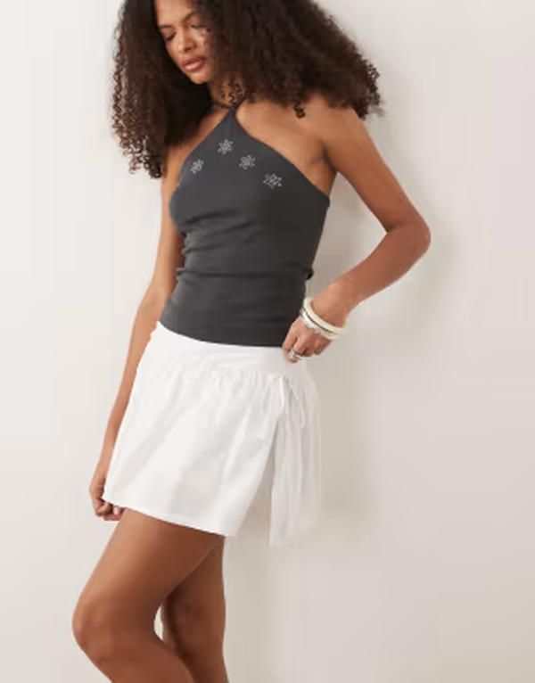 エイソス レディース ボトムスカート A ライン ASOS DESIGN aline poplin layered skort WHITE ホワイト 11,150円