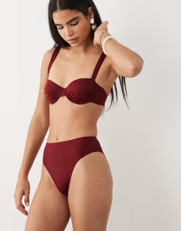 エイソス レディース 水着 ボトムスのみ ハイウエスト ASOS DESIGN Martinazores high leg high waist bikini bottom Burgundy バーガンディ