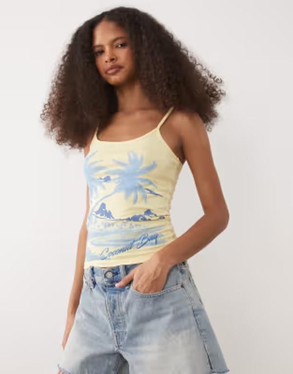 エイソス レディース トップス Tシャツ グラフィック ASOS DESIGN cami top with island graphic in buttermilk