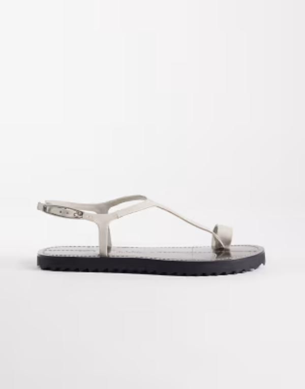 エイソス レディース シューズ サンダル レザー ASOS DESIGN Filomena premium whipstitch skinny toe loop sandals leather White Leather ホワイト