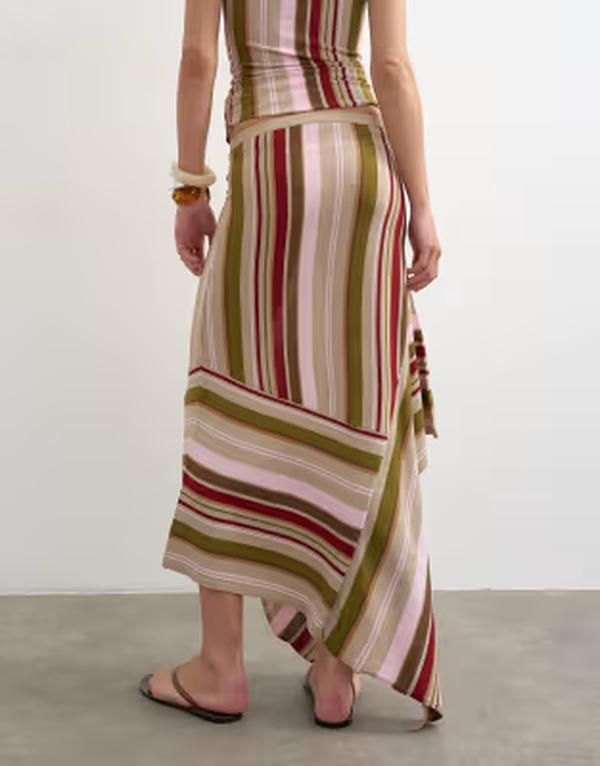 トップショップ レディース ボトムスカート ニット Topshop knit striped full skirt multi part of a set Green multi グリーン