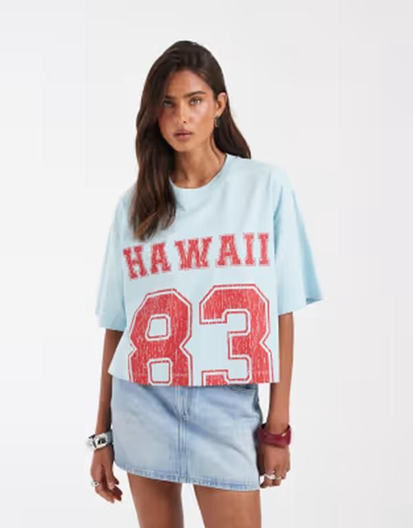 エイソス レディース トップス Tシャツ グラフィック ASOS DESIGN boxy crop tee withawaii sports graphic BLUE ブルー 7,394円