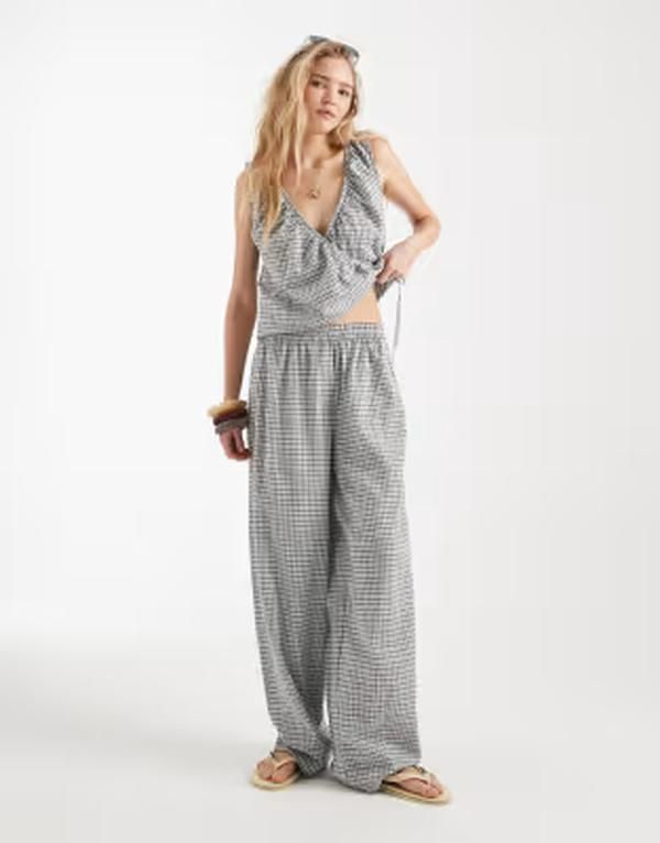 エイソス レディース ボトムス カジュアルパンツ ASOS DESIGN elastic waist pants in plaid part of a setBC チェック