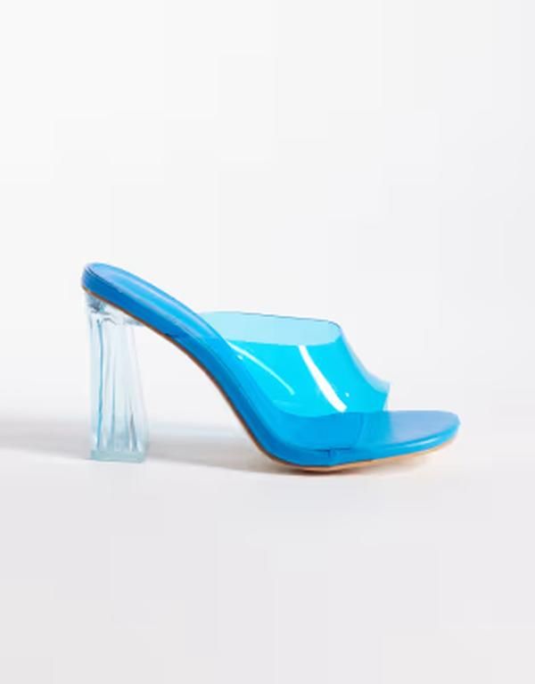 パブリックデザイア レディース シューズ サンダル ヒール Public Desire Kyoto transparent heeled mules BLUE ブルー