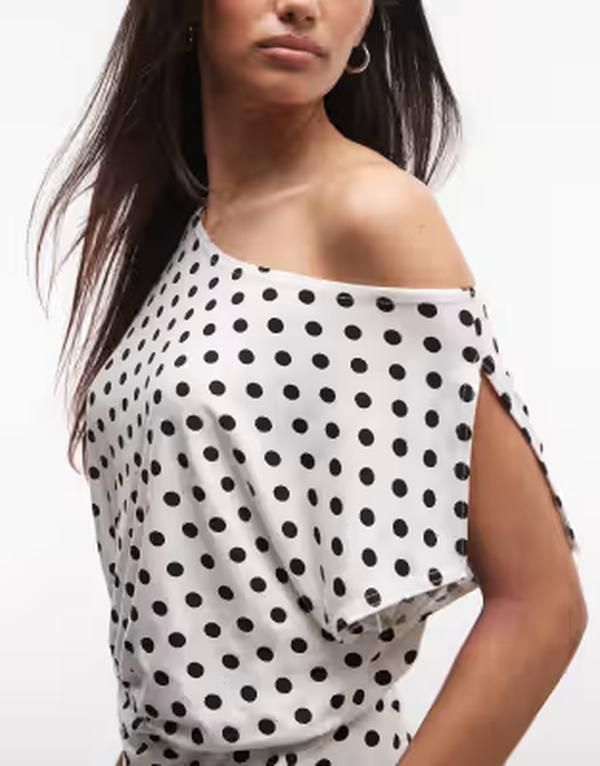 コルージョン レディース トップス シャツ ドット COLLUSION off the shoulder drapey top and white polka dots WHITE ホワイト 11,985円