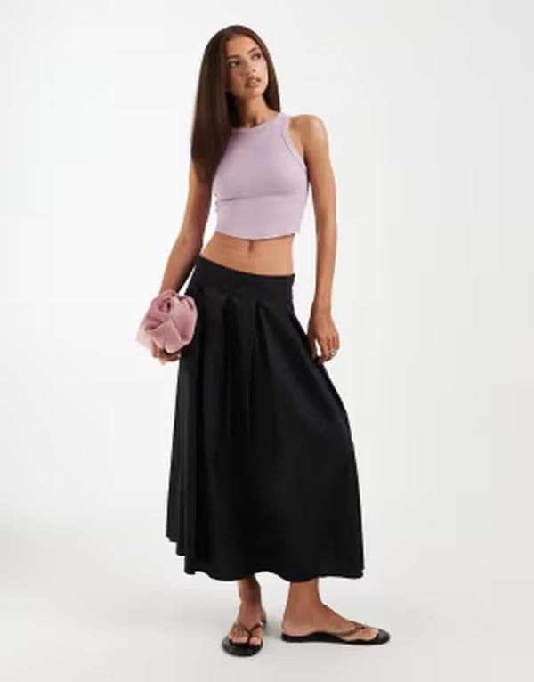 ヴェロモーダ レディース ボトムスカート プリーツ ミディ コットン Vero Moda cotton poplin blend pleated full circle midi skirt Black ブラック
