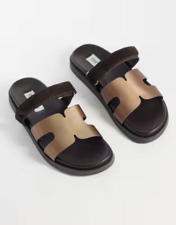 スティーブ マデン レディース シューズ サンダル サテン Steve Madden Missile sandals with strapsatin and bronze Brown satin ブラウン