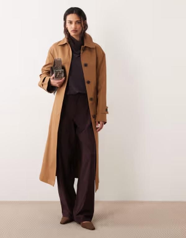 マンゴ レディース アウター コート コットン キャップ Mango Capsule 100 cotton classic trench coat in chestnut