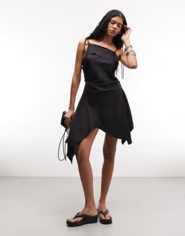 ウィークデイ レディース トップス ワンピース アシンメトリー ミニ Weekday asymmetric handkerchief hemini dress Black ブラック