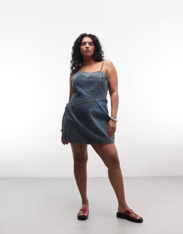 コルージョン レディース トップス ワンピース プラスサイズ デニム COLLUSION Plus denim wrap dress in mid wash Mid Wash デニム