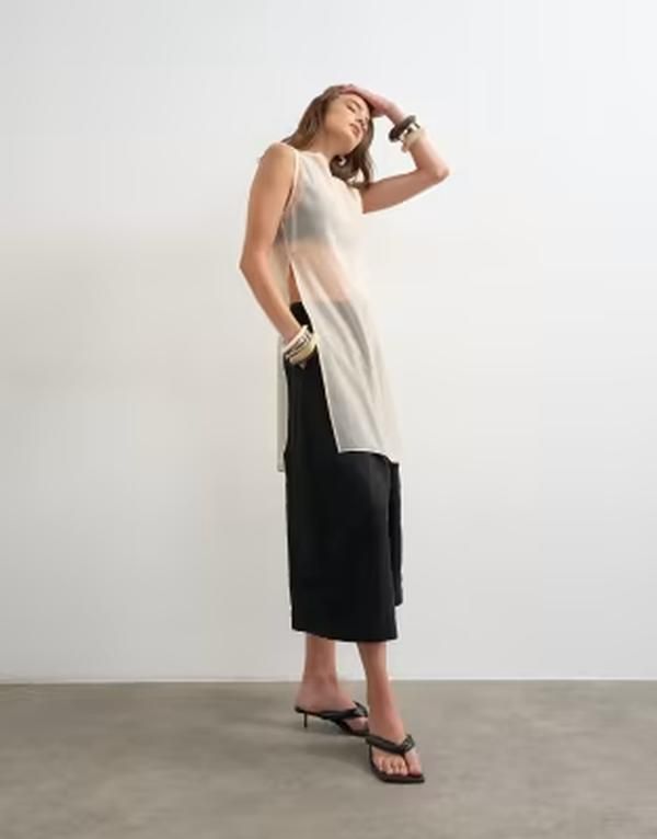 トップショップ レディース ボトムス カジュアルパンツ A ライン リネン Topshop linen Aline culotte Black ブラック