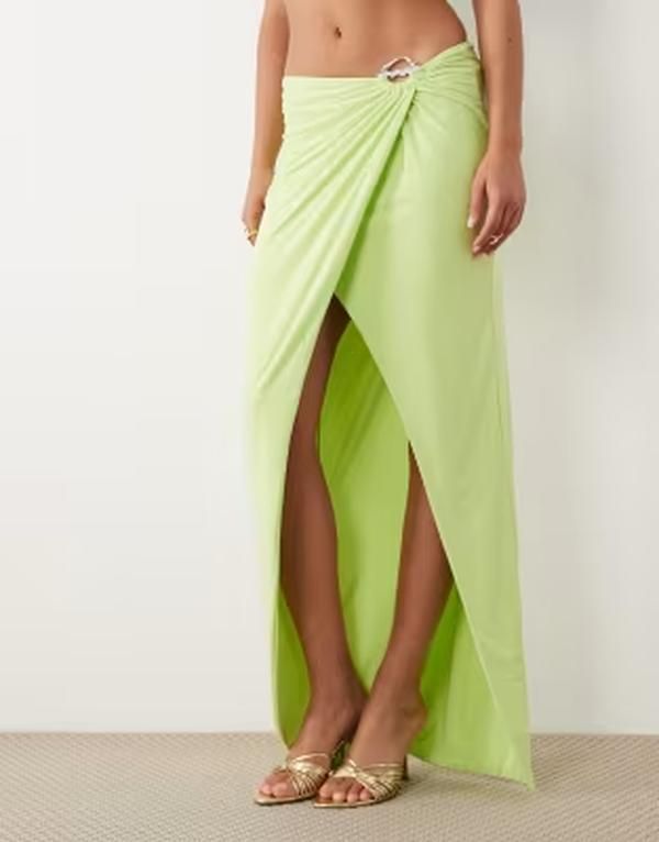 エイソス レディース ボトムスカート ドレープ ASOS DESIGN drape wrap skirt withardware detail in lime part of a set Lime ライム