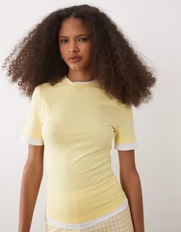 エイソス レディース トップス Tシャツ ASOS DESIGN short sleeve double layer top in buttermilk BUTTERMILK WHITE ホワイト