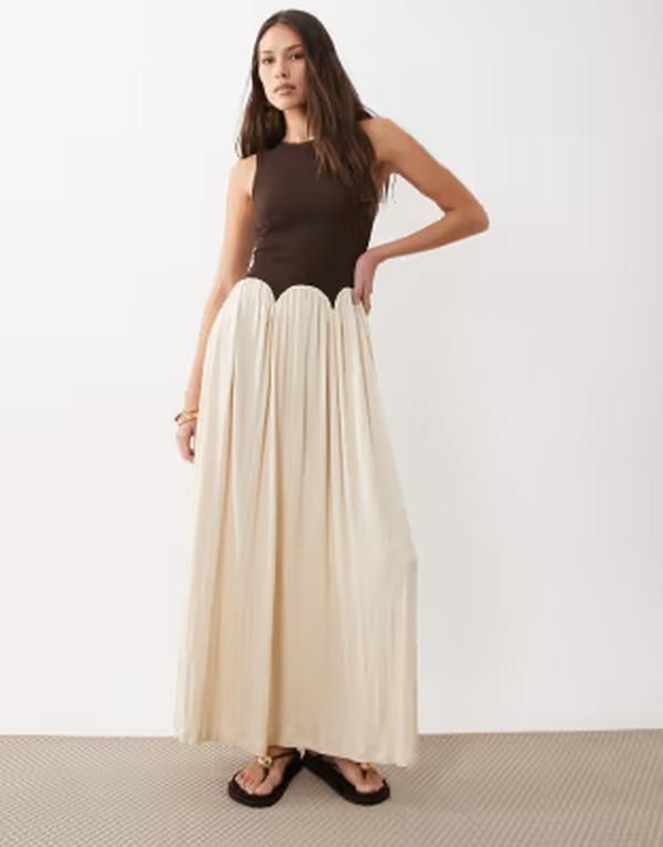 エイソス レディース トップス ワンピース ASOS DESIGN color block crinkle midaxi dress in chocolate cream Chocolate cream クリーム