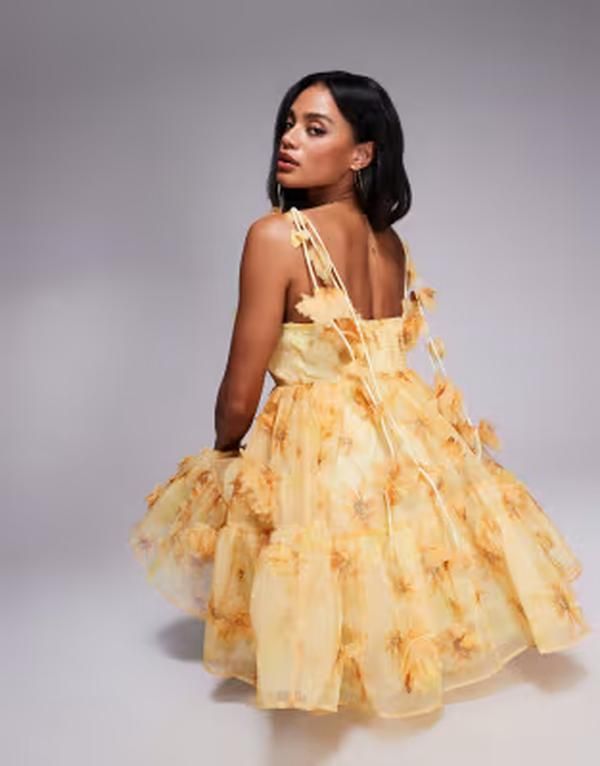 リバーアイランド レディース トップス ワンピース フラワー柄 フラワー River Island 3D floral trim dress in yellow イエロー