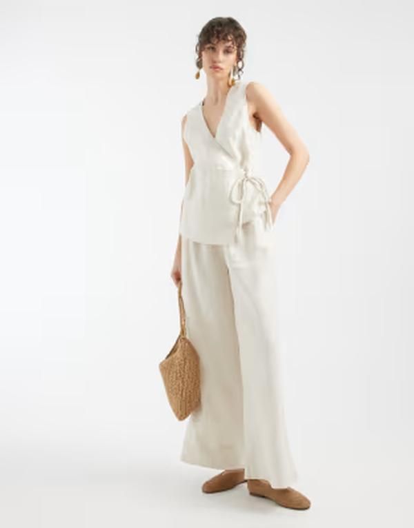 エイソス レディース トップス ジャンプスーツ リネン ASOS DESIGN linen blend wrap jumpsuit in stone ストーン