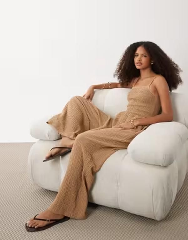 ブレーブソウル レディース トップス ジャンプスーツ ジャージー Brave Soul textured jersey jumpsuit with shirred bodice in taupe トープ