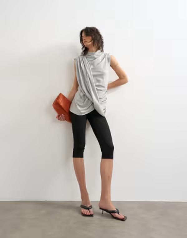 トップショップ レディース トップス タンクトップ ドレープ Topshop drape front heather tunic top Gray グレー