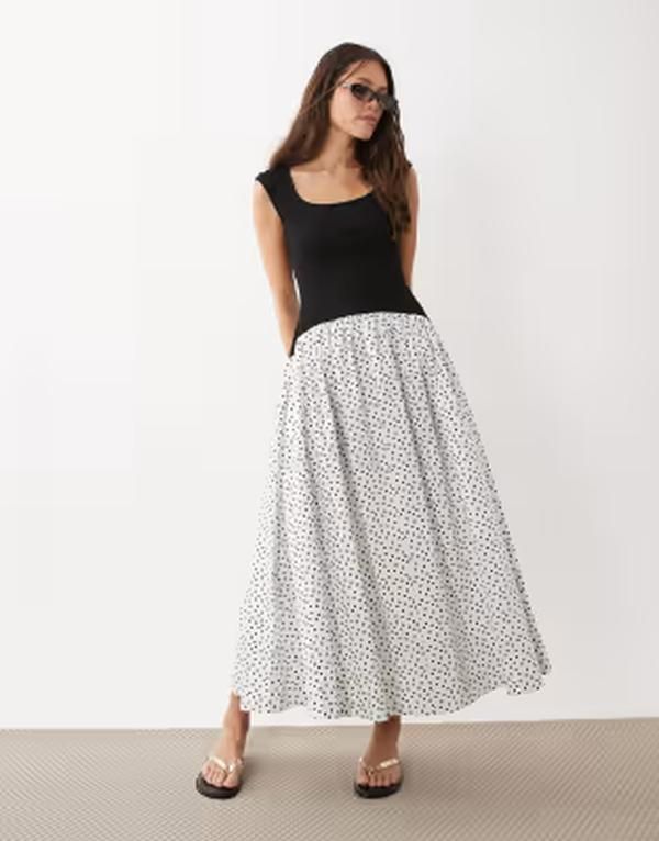 エイソス レディース トップス ワンピース ノースリーブ マキシ ASOS DESIGN sleevelesscoop neck hybrid maxi dress in mono spot Mono spot