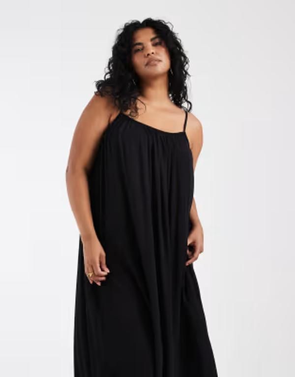 オンリーカーブ レディース トップス ワンピース マキシ ONLY Curve cami maxi dress Black ブラック